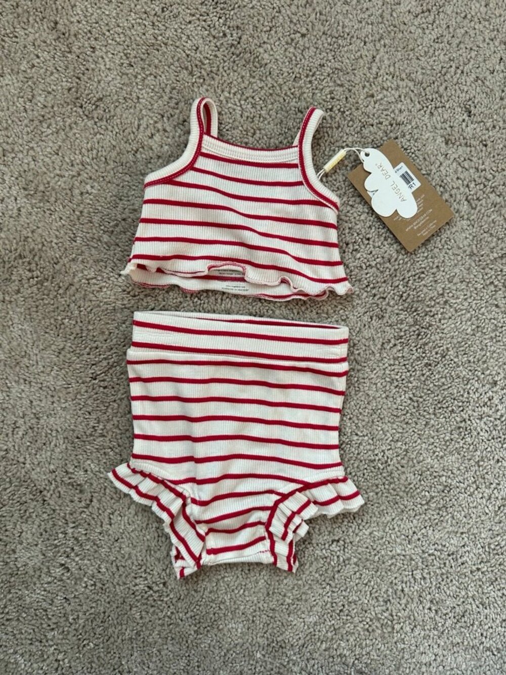 Angel Dear striped red and white ribbed tank top and matching bloomer set